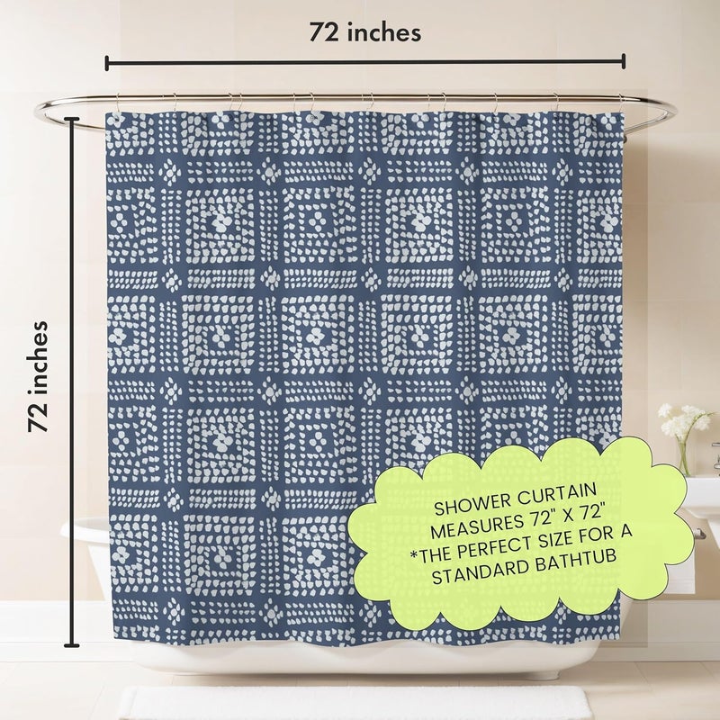 Worthwhile Goods Modern Blue Shibori Print Shower Curtain - Boho Geometric Dot Pattern - Mudcloth Design - Decorative Fabric Shower Curtain for Any Bathroom - 72x72 Inches (Shibori) - Image 3